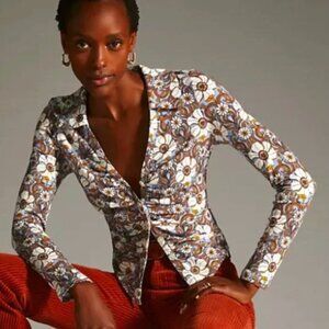 Maeve Floral Ruched Button Front Blouse